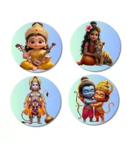 Rama, Krishna, Lakshmi, Ganesha Fridge Magnets Ã¢â‚¬â€œ 4 Piece Set | 3 Inch Round Wall Fridge Decor (F23181)