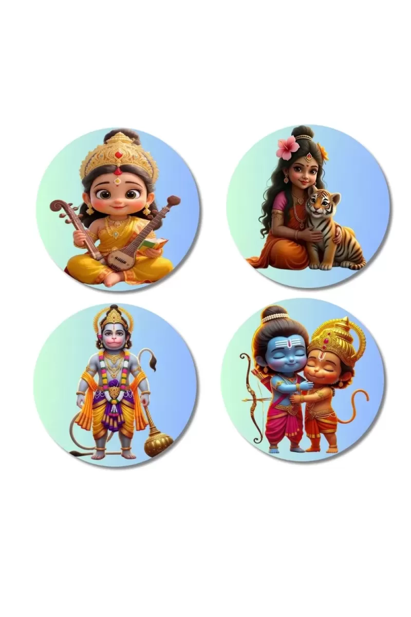 Rama, Krishna, Lakshmi, Ganesha Fridge Magnets Ã¢â‚¬â€œ 4 Piece Set | 3 Inch Round Wall Fridge Decor (F23181)