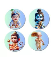 Krishna, Shiva, Hanuman, Vamana Fridge Magnets Ã¢â‚¬â€œ 4 Piece Set | 3 Inch Round Wall Fridge Decor (F23182)