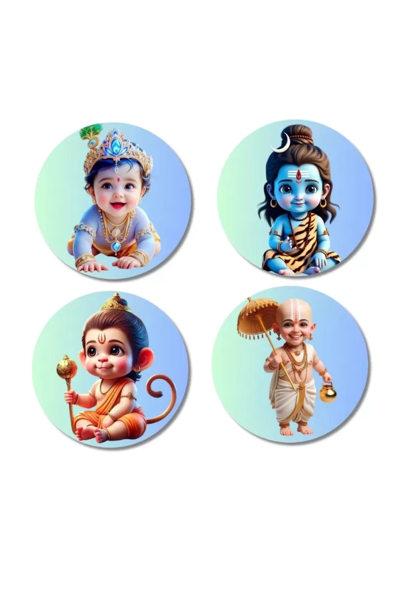 Krishna, Shiva, Hanuman, Vamana Fridge Magnets Ã¢â‚¬â€œ 4 Piece Set | 3 Inch Round Wall Fridge Decor (F23182)