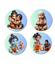Krishna, Shiva, Hanuman, Vamana Fridge Magnets Ã¢â‚¬â€œ 4 Piece Set | 3 Inch Round Wall Fridge Decor (F23183)