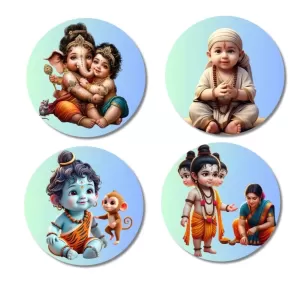 Krishna, Shiva, Hanuman, Vamana Fridge Magnets Ã¢â‚¬â€œ 4 Piece Set | 3 Inch Round Wall Fridge Decor (F23183)