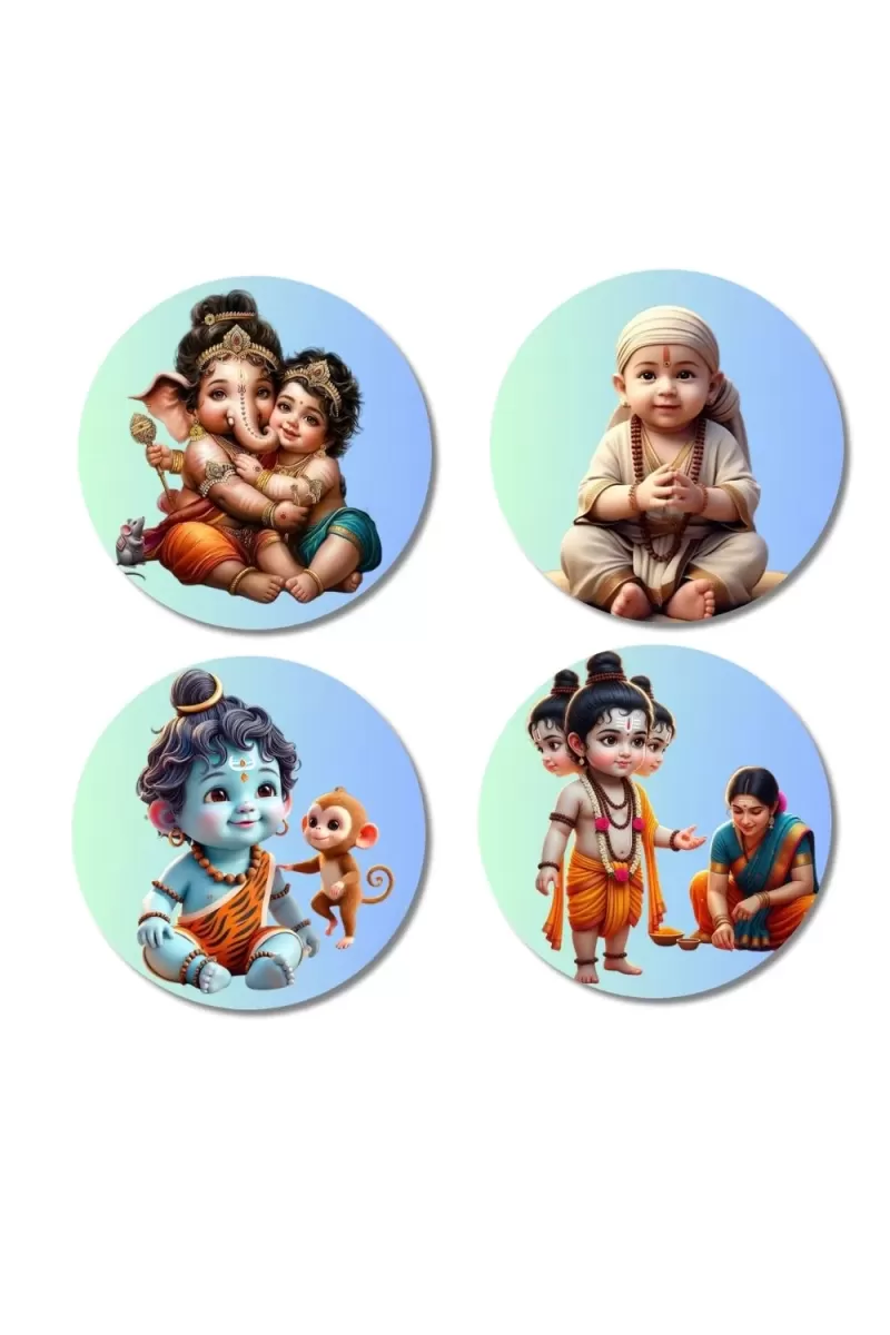 Krishna, Shiva, Hanuman, Vamana Fridge Magnets Ã¢â‚¬â€œ 4 Piece Set | 3 Inch Round Wall Fridge Decor (F23183)