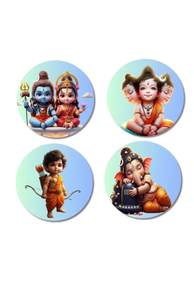 Krishna, Shiva, Ganesha, Datta Fridge Magnets Ã¢â‚¬â€œ 4 Piece Set | 3 Inch Round Wall Fridge Decor (F23184)