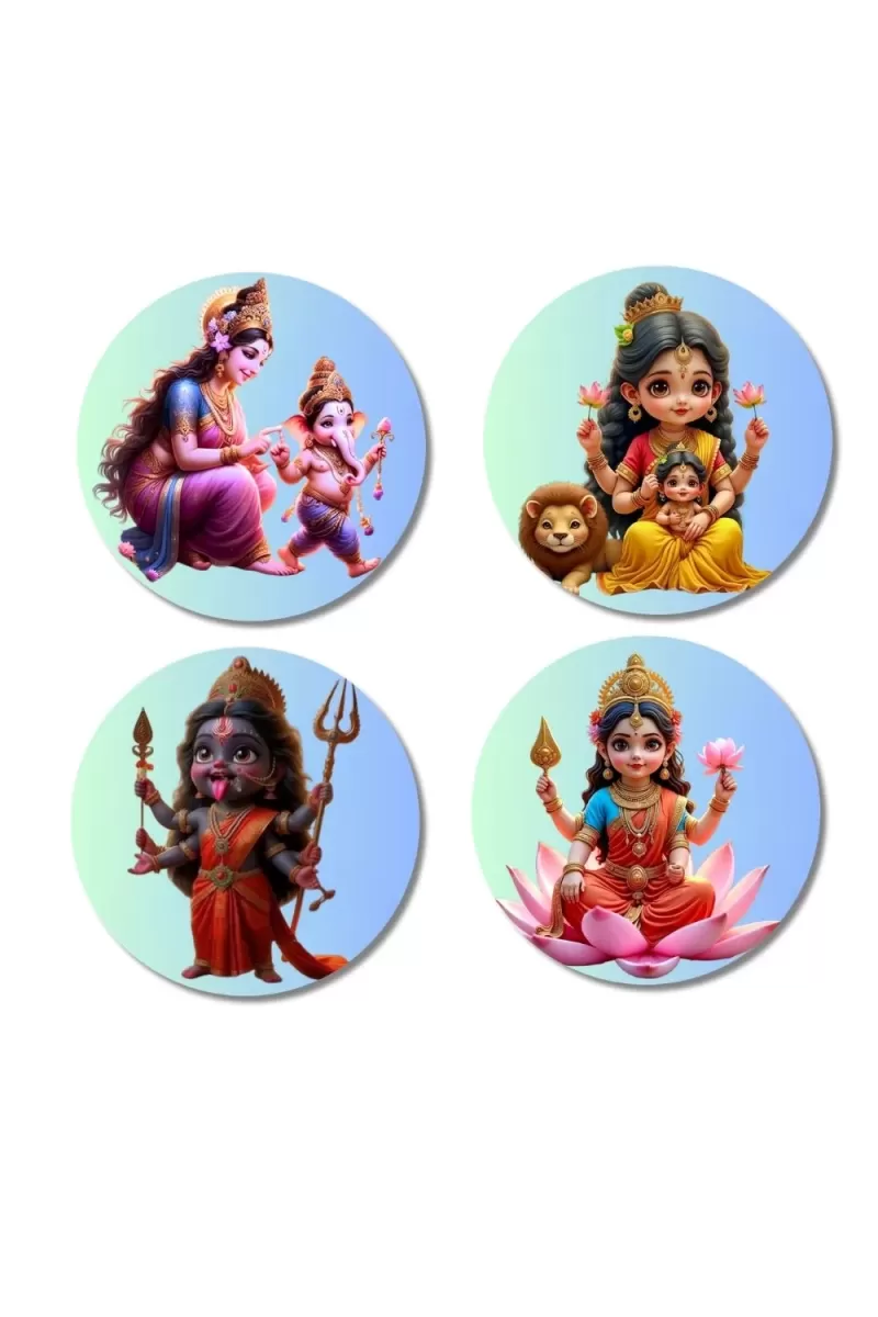 Maa Kali, Maa Durga, Maa Parvati & Maa Lakshmi Fridge Magnets Ã¢â‚¬â€œ 4 Piece Set | 3 Inch Round Wall Fridge Decor (F23185)