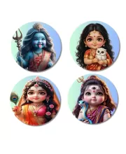 Maa Kali, Maa Lakshmi, Maa Radha, Maa Parvati Fridge Magnets Ã¢â‚¬â€œ 4 Piece Set | 3 Inch Round Wall Fridge Decor (F23186)