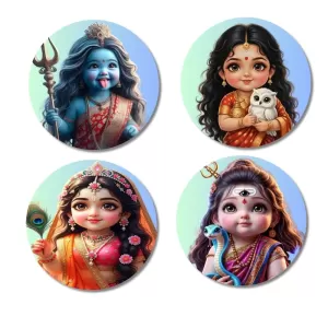 Maa Kali, Maa Lakshmi, Maa Radha, Maa Parvati Fridge Magnets – 4 Piece Set | 3 Inch Round Wall Fridge Decor (F23186) Maa Kali, Maa Lakshmi, Maa Radha, Maa Parvati Fridge Magnets – 4 Piece Set | 3 Inch Round Wall Fridge Decor (F23186)
