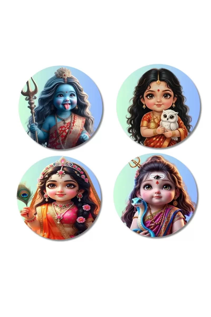 Maa Kali, Maa Lakshmi, Maa Radha, Maa Parvati Fridge Magnets Ã¢â‚¬â€œ 4 Piece Set | 3 Inch Round Wall Fridge Decor (F23186)
