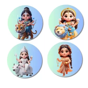 Maa Durga, Maa Lakshmi, Maa Saraswati, Maa Parvati Fridge Magnets Ã¢â‚¬â€œ 4 Piece Set | 3 Inch Round Wall Fridge Decor (F23187)