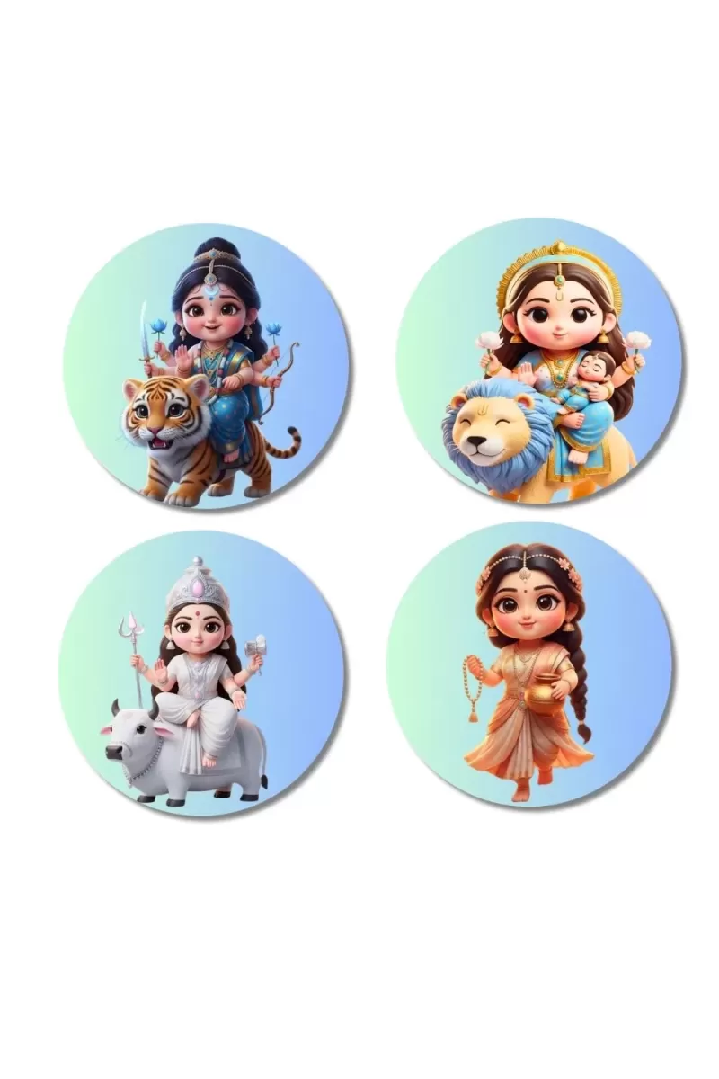 Maa Durga, Maa Lakshmi, Maa Saraswati, Maa Parvati Fridge Magnets Ã¢â‚¬â€œ 4 Piece Set | 3 Inch Round Wall Fridge Decor (F23187)