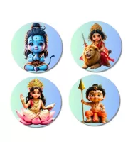 Shiva, Durga, Saraswati, Kartikeya Fridge Magnets Ã¢â‚¬â€œ 4 Piece Set | 3 Inch Round Wall Fridge Decor (F23170)