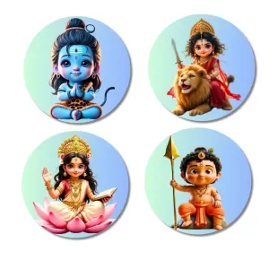 Shiva, Durga, Saraswati, Kartikeya Fridge Magnets – 4 Piece Set | 3 Inch Round Wall Fridge Decor (F23170) Shiva, Durga, Saraswati, Kartikeya Fridge Magnets – 4 Piece Set | 3 Inch Round Wall Fridge Decor (F23170)