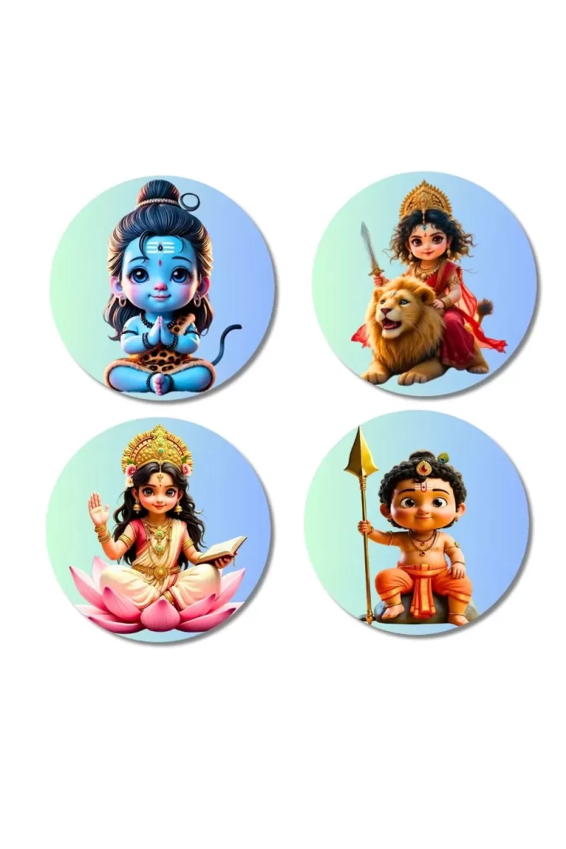 Shiva, Durga, Saraswati, Kartikeya Fridge Magnets Ã¢â‚¬â€œ 4 Piece Set | 3 Inch Round Wall Fridge Decor (F23170)