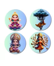 Maa Lakshmi, Krishna, Maa Parvati, Maa Durga Fridge Magnets Ã¢â‚¬â€œ 4 Piece Set | 3 Inch Round Wall Fridge Decor (F23188)