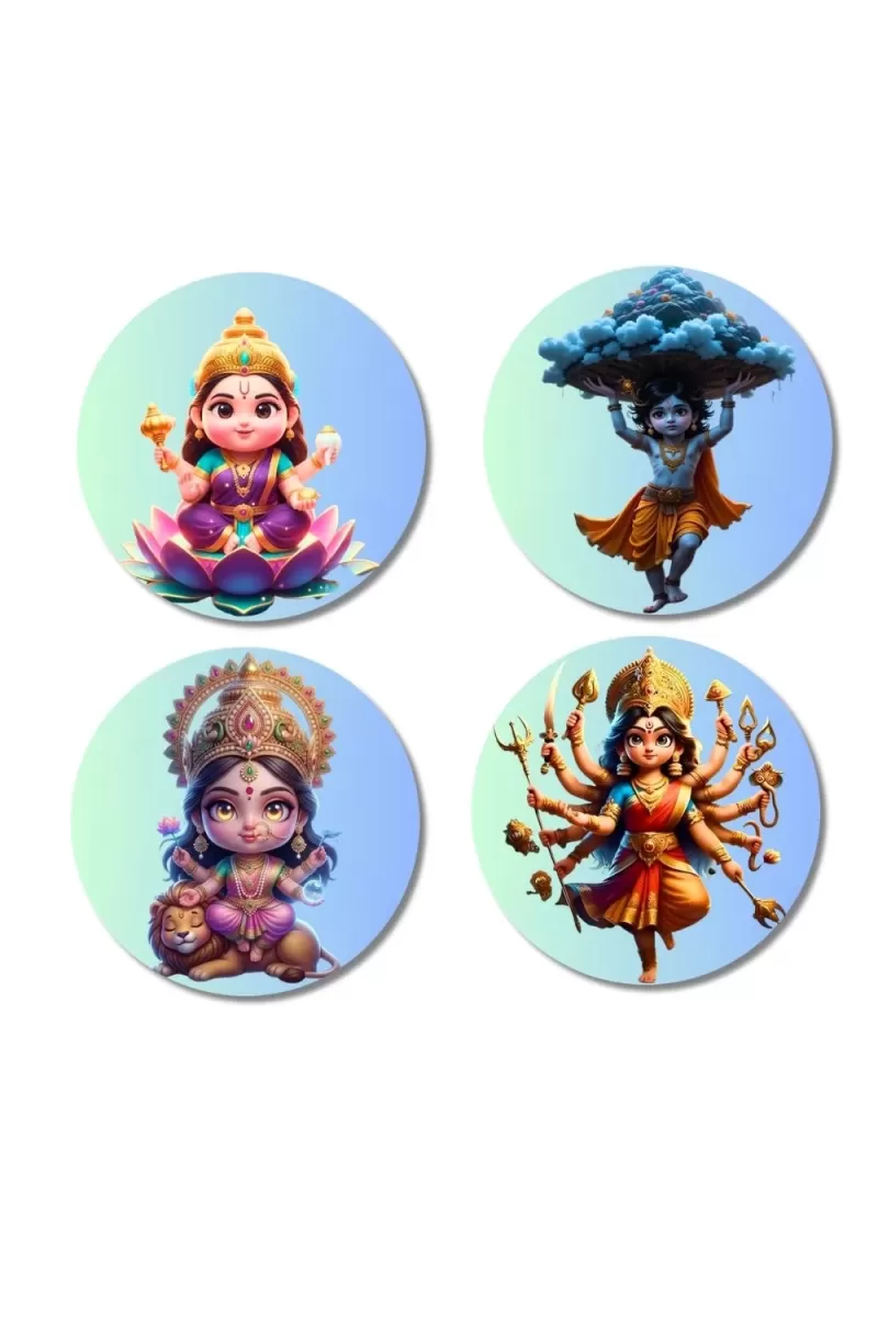Maa Lakshmi, Krishna, Maa Parvati, Maa Durga Fridge Magnets Ã¢â‚¬â€œ 4 Piece Set | 3 Inch Round Wall Fridge Decor (F23188)