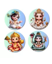 Krishna, Saraswati, Hanuman, Shiva Fridge Magnets Ã¢â‚¬â€œ 4 Piece Set | 3 Inch Round Wall Fridge Decor (F23171)