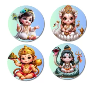 Krishna, Saraswati, Hanuman, Shiva Fridge Magnets – 4 Piece Set | 3 Inch Round Wall Fridge Decor (F23171) Krishna, Saraswati, Hanuman, Shiva Fridge Magnets – 4 Piece Set | 3 Inch Round Wall Fridge Decor (F23171)