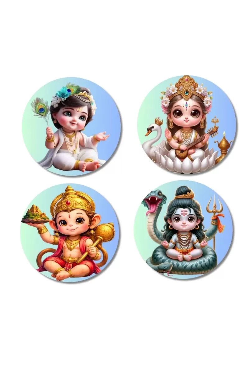 Krishna, Saraswati, Hanuman, Shiva Fridge Magnets Ã¢â‚¬â€œ 4 Piece Set | 3 Inch Round Wall Fridge Decor (F23171)