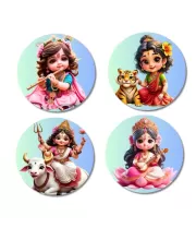 Krishna, Durga, Shiva, Saraswati Fridge Magnets Ã¢â‚¬â€œ 4 Piece Set | 3 Inch Round Wall Fridge Decor (F23172)