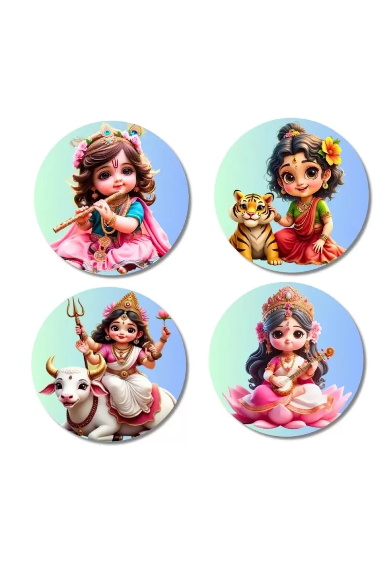 Krishna, Durga, Shiva, Saraswati Fridge Magnets Ã¢â‚¬â€œ 4 Piece Set | 3 Inch Round Wall Fridge Decor (F23172)