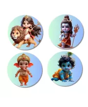 Durga, Shiva, Ganesha, Krishna Fridge Magnets Ã¢â‚¬â€œ 4 Piece Set | 3 Inch Round Wall Fridge Decor (F23173)