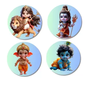 Durga, Shiva, Ganesha, Krishna Fridge Magnets – 4 Piece Set | 3 Inch Round Wall Fridge Decor (F23173) Durga, Shiva, Ganesha, Krishna Fridge Magnets – 4 Piece Set | 3 Inch Round Wall Fridge Decor (F23173)