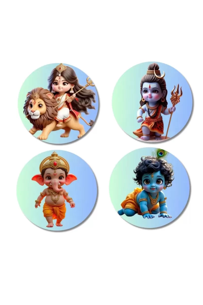 Durga, Shiva, Ganesha, Krishna Fridge Magnets Ã¢â‚¬â€œ 4 Piece Set | 3 Inch Round Wall Fridge Decor (F23173)