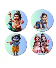 Kartikeya, Lakshmi, Krishna, Radha-Krishna Fridge Magnets Ã¢â‚¬â€œ 4 Piece Set | 3 Inch Round Wall Fridge Decor (F23174)