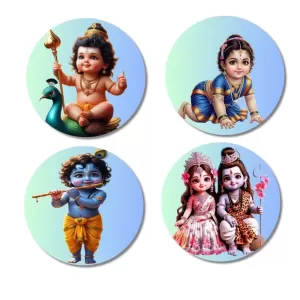 Kartikeya, Lakshmi, Krishna, Radha-Krishna Fridge Magnets – 4 Piece Set | 3 Inch Round Wall Fridge Decor (F23174) Kartikeya, Lakshmi, Krishna, Radha-Krishna Fridge Magnets – 4 Piece Set | 3 Inch Round Wall Fridge Decor (F23174)