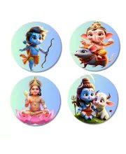 Rama, Ganesha, Lakshmi, Shiva Fridge Magnets Ã¢â‚¬â€œ 4 Piece Set | 3 Inch Round Wall Fridge Decor (F23175)