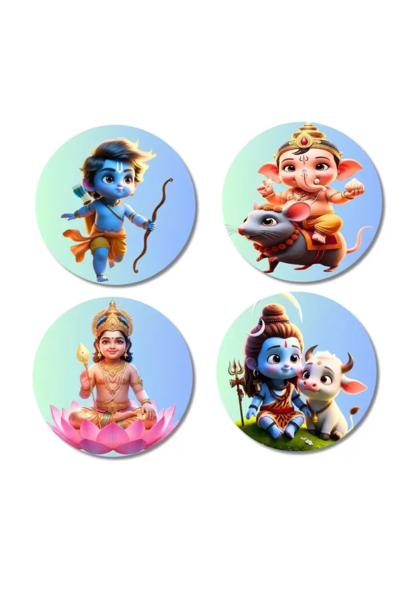 Rama, Ganesha, Lakshmi, Shiva Fridge Magnets Ã¢â‚¬â€œ 4 Piece Set | 3 Inch Round Wall Fridge Decor (F23175)