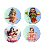 Hanuman, Durga, Saraswati, Lakshmi Fridge Magnets Ã¢â‚¬â€œ 4 Piece Set | 3 Inch Round Wall Fridge Decor (F23176)