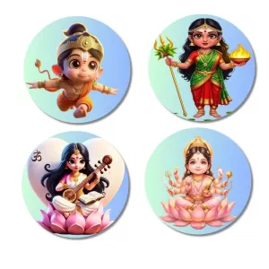 Hanuman, Durga, Saraswati, Lakshmi Fridge Magnets – 4 Piece Set | 3 Inch Round Wall Fridge Decor (F23176) Hanuman, Durga, Saraswati, Lakshmi Fridge Magnets – 4 Piece Set | 3 Inch Round Wall Fridge Decor (F23176)