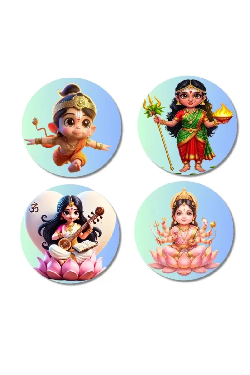 Hanuman, Durga, Saraswati, Lakshmi Fridge Magnets Ã¢â‚¬â€œ 4 Piece Set | 3 Inch Round Wall Fridge Decor (F23176)