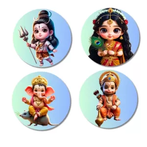 Shiva, Radha, Ganesha, Hanuman Fridge Magnets Ã¢â‚¬â€œ 4 Piece Set | 3 Inch Round Wall Fridge Decor (F23177)