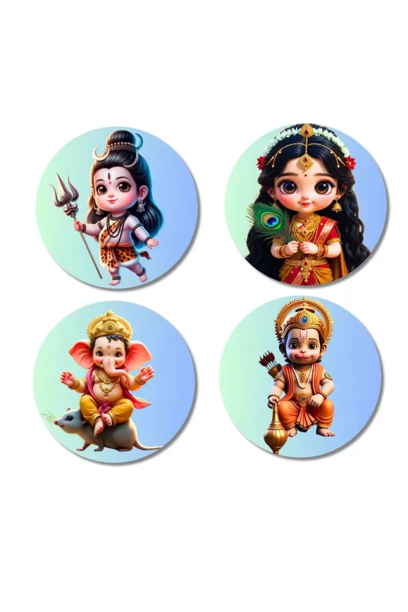 Shiva, Radha, Ganesha, Hanuman Fridge Magnets Ã¢â‚¬â€œ 4 Piece Set | 3 Inch Round Wall Fridge Decor (F23177)