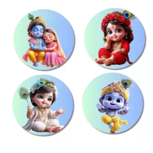 Radha And Krishna Fridge Magnets Ã¢â‚¬â€œ 4 Piece Set | 3 Inch Round Wall Fridge Decor (F23189)