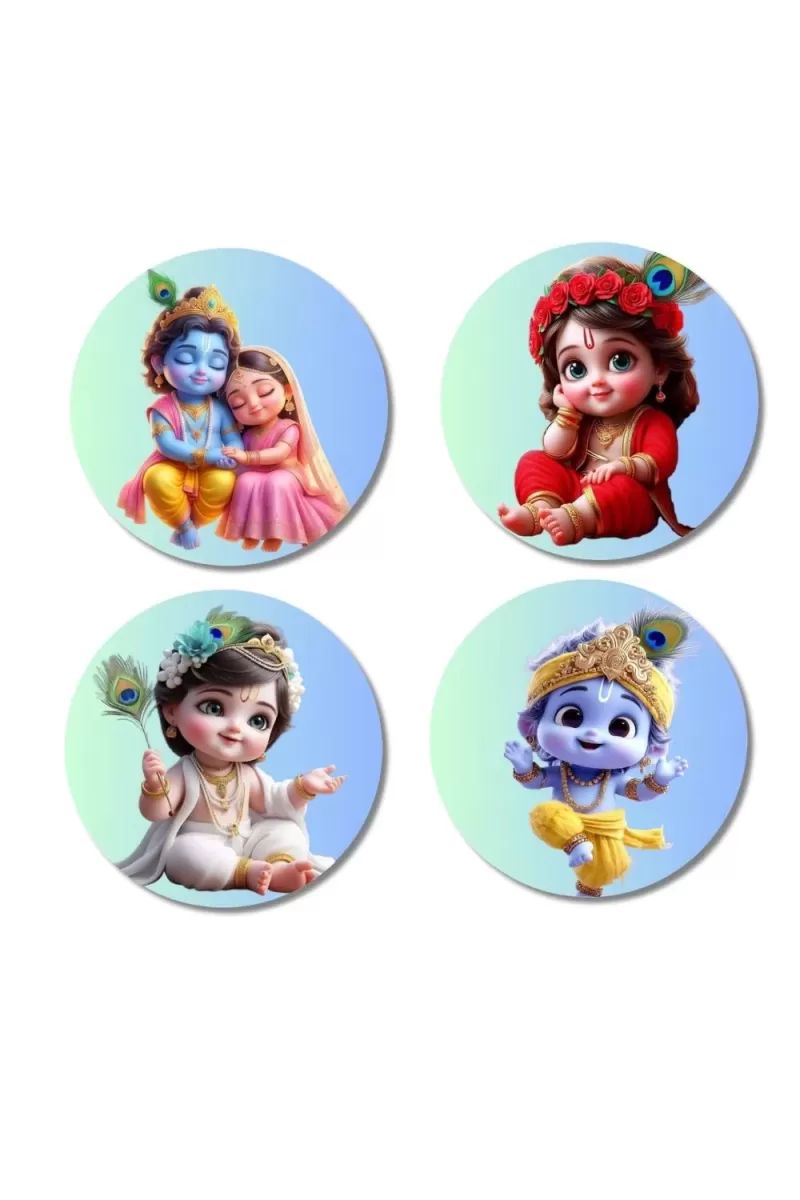Radha And Krishna Fridge Magnets Ã¢â‚¬â€œ 4 Piece Set | 3 Inch Round Wall Fridge Decor (F23189)