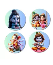 Shiva, Krishna And Radha, Ganesha, Krishna Fridge Magnets Ã¢â‚¬â€œ 4 Piece Set | 3 Inch Round Wall Fridge Decor (F23190)