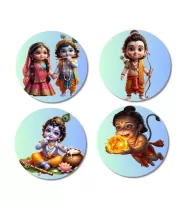 Radha And Krishna, Ram, Krishna, Hanuman Fridge Magnets Ã¢â‚¬â€œ 4 Piece Set | 3 Inch Round Wall Fridge Decor (F23191)