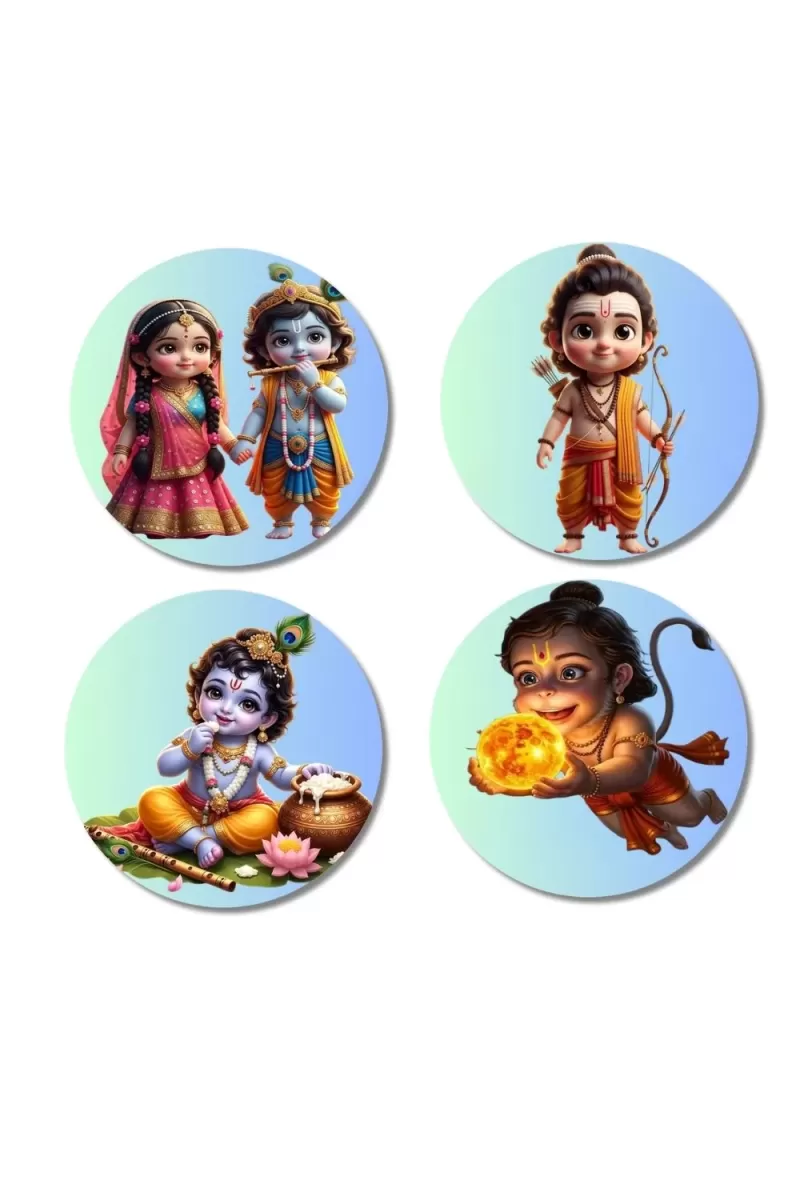 Radha And Krishna, Ram, Krishna, Hanuman Fridge Magnets Ã¢â‚¬â€œ 4 Piece Set | 3 Inch Round Wall Fridge Decor (F23191)