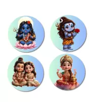 Kali-Mahadev-SankarParvti- Fridge Magnets Ã¢â‚¬â€œ 4 Piece Set | 3 Inch Round Wall Fridge Decor (F23192)