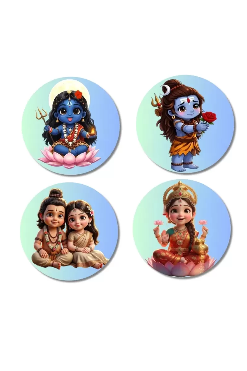 Kali-Mahadev-SankarParvti- Fridge Magnets Ã¢â‚¬â€œ 4 Piece Set | 3 Inch Round Wall Fridge Decor (F23192)