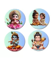 Lakshmi, Rama, Sita, Krishna, And Hanuman. Fridge Magnets Ã¢â‚¬â€œ 4 Piece Set | 3 Inch Round Wall Fridge Decor (F23193)