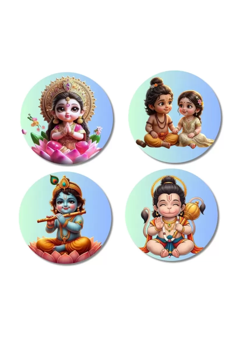 Lakshmi, Rama, Sita, Krishna, And Hanuman. Fridge Magnets Ã¢â‚¬â€œ 4 Piece Set | 3 Inch Round Wall Fridge Decor (F23193)