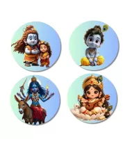 Shiva, Parvati, Krishna, Kalaratri, And Saraswati. Fridge Magnets Ã¢â‚¬â€œ 4 Piece Set | 3 Inch Round Wall Fridge Decor (F23194)