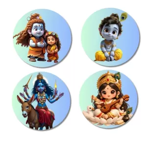 Shiva, Parvati, Krishna, Kalaratri, And Saraswati. Fridge Magnets Ã¢â‚¬â€œ 4 Piece Set | 3 Inch Round Wall Fridge Decor (F23194)