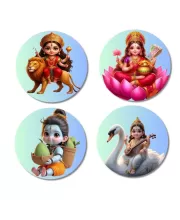 Durga, Lakshmi, Krishna, And Saraswati. Fridge Magnets Ã¢â‚¬â€œ 4 Piece Set | 3 Inch Round Wall Fridge Decor (F23195)