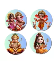 Lakshmi, Ganesha, Rama, And Shiva. Fridge Magnets Ã¢â‚¬â€œ 4 Piece Set | 3 Inch Round Wall Fridge Decor (F23196)