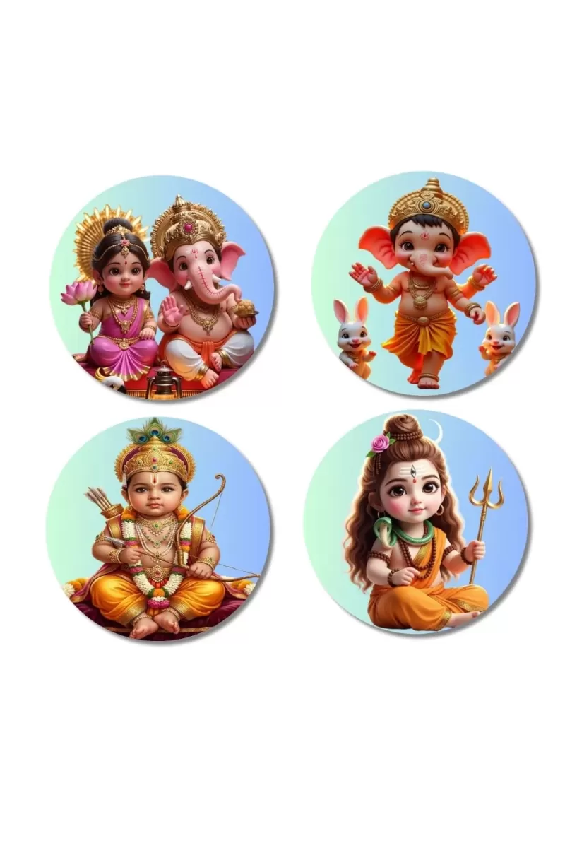 Lakshmi, Ganesha, Rama, And Shiva. Fridge Magnets Ã¢â‚¬â€œ 4 Piece Set | 3 Inch Round Wall Fridge Decor (F23196)
